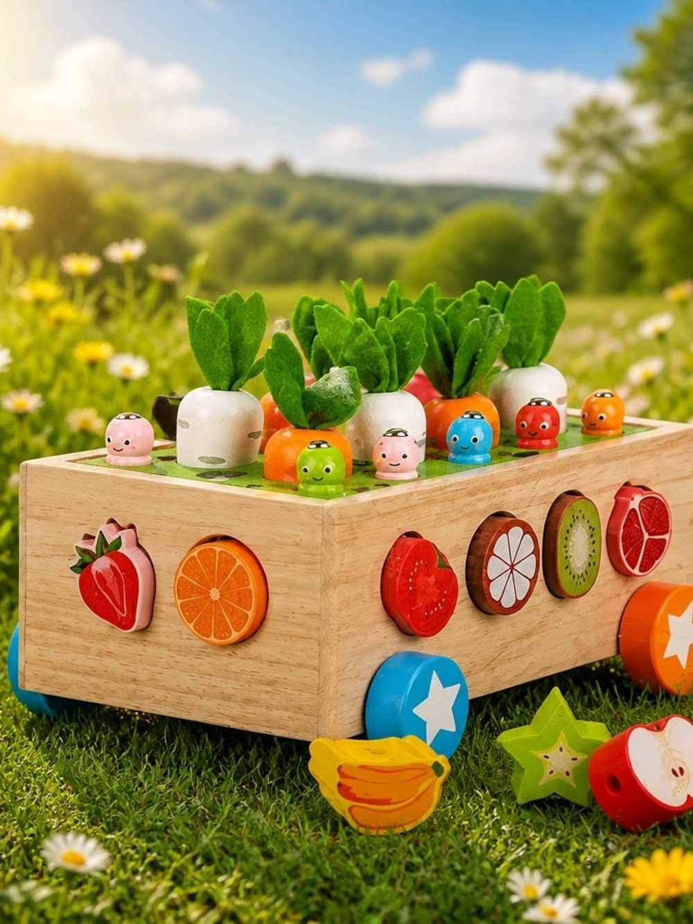 Wooden Fruit Pop-Up Garden Toy - Multicolor Educational Game for Kids